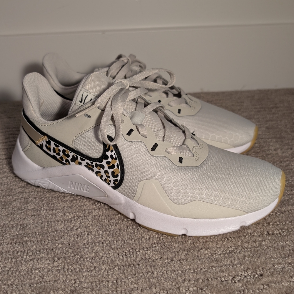 Nike Women's Sneakers Beige with Leopard Print Swoosh